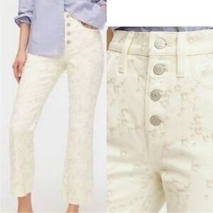 J. Crew Billie Demi Boot‎ Crop Eyelet Embroidered Cream Denim Jeans 30